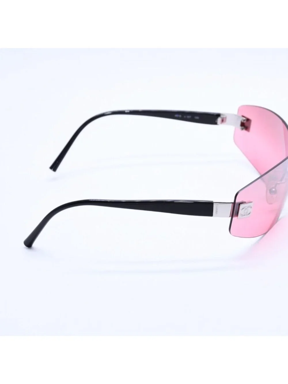 Chanel Rimless Shield Sunglasses Eyewear 120 CC Logo Pink Black